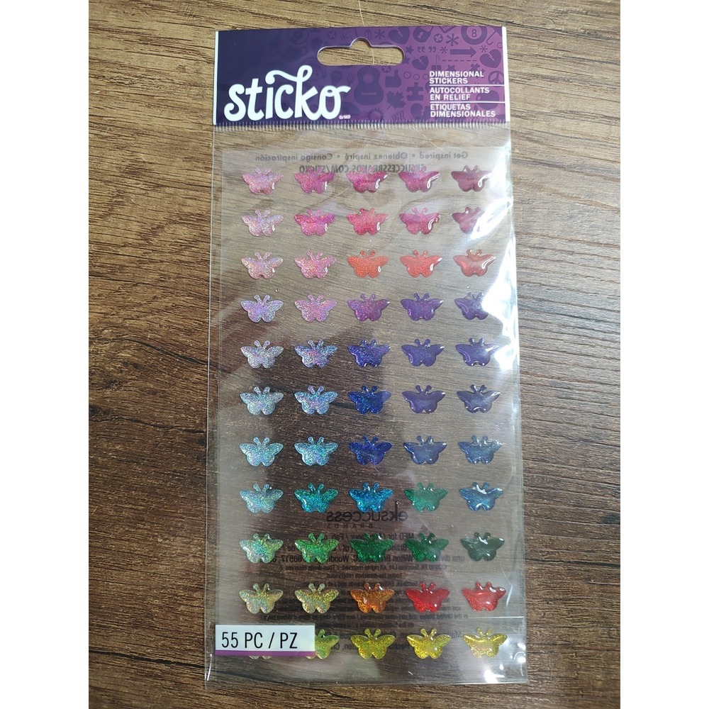 STICKO Stickers BUTTERFLIES Glitter Rainbow